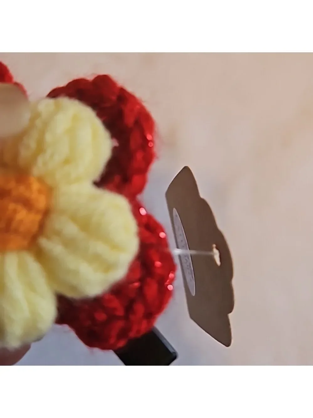 Hand Crafted bow hair accessory crochet red flower black alligator clip boho